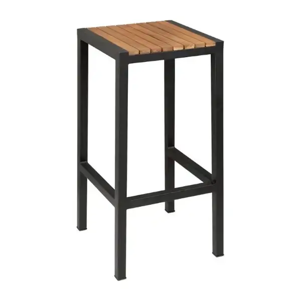Barkrukken | Hout/Staal | Hout (Acacia) | Zwart Frame | In-/Outdoor | 2 Stuks | 350x350x750(h)mm