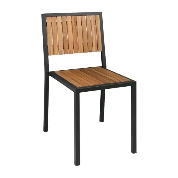 Stoelen | Hout/Staal | Hout (Acacia) | Zwart Frame | In-/Outdoor | Stapelbaar | 4 Stuks | 450x530x860(h)mm