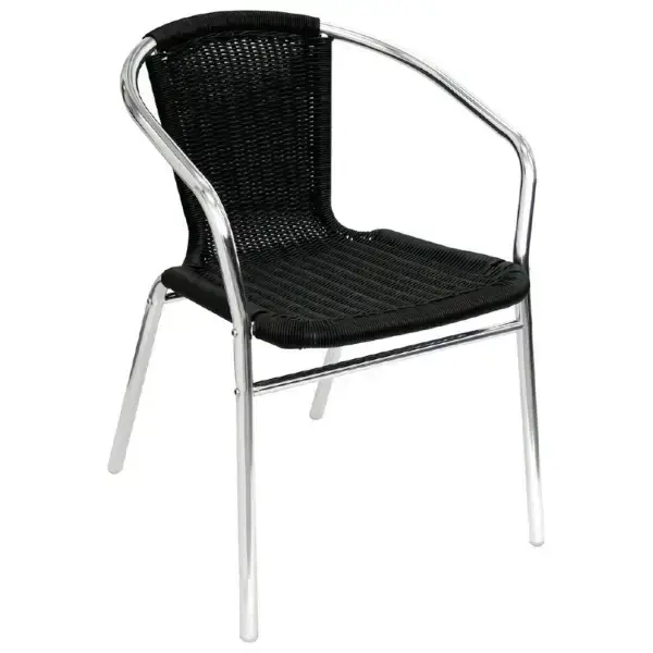 Stoelen | Polyrotan/Aluminium | Black | Grijs Frame | In-/Outdoor | Stapelbaar | 4 Stuks | 530x850x735(h)mm