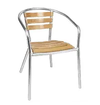 Bolero Stoelen | Hout/Aluminium | Hout (Essen) | Grijs Frame | In-/Outdoor | Stapelbaar | 4 Stuks | 555x530x730(h)mm 