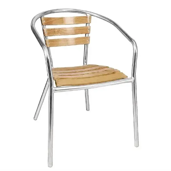 Stoelen | Hout/Aluminium | Hout (Essen) | Grijs Frame | In-/Outdoor | Stapelbaar | 4 Stuks | 555x530x730(h)mm