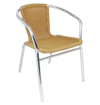 Bolero Stoelen | Polyrotan/Aluminium | Naturel | Grijs Frame | In-/Outdoor | Stapelbaar | 4 Stuks | 530x580x735(h)mm 
