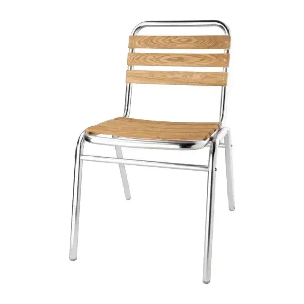 Stoelen | Hout/Aluminium | Hout (Essen) | Grijs Frame | In-/Outdoor | Stapelbaar | 4 Stuks | 485x565x773(h)mm