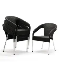 Bolero Stoelen | Polyrotan/Aluminium | Charcoal | Grijze Poten | In-/Outdoor | Stapelbaar | 4 Stuks | 550x600x780(h)mm