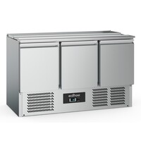 Ecofrost Saladette | OUTLETMODEL | 368L | 3 Deuren (1/1 GN) | Boven 4x 1/1 GN | +2°C/+8°C | Statisch + Ventilator | Klapdeksel + Snijblad | 1365x700x876(h)mm