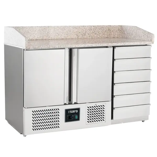 Pizzawerkbank | Energiezuinig | 257L | 2 Deuren (1/1 GN) + 6 Deegladen | +2°C/+8°C | Geforceerd | 1420x700x880/1020(h)mm