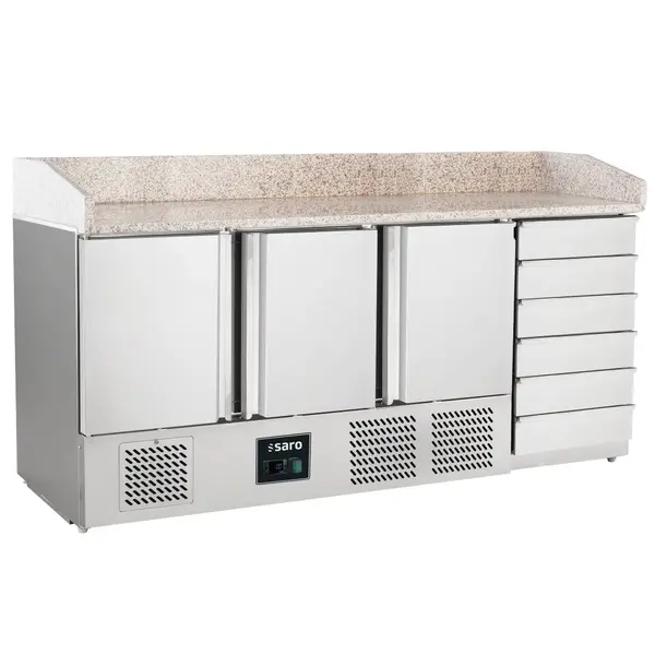 Pizzawerkbank | Energiezuinig | 400L | 3 Deuren (1/1 GN) + 6 Deegladen | +2°C/+8°C | Geforceerd | 1885x700x880/1020(h)mm