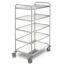 HUPFER Serveerwagen | RVS | 5 Niveaus (800x500) | Zware Belasting (150kg) | Wielen (Geremd) | 895x595x1575(h)mm