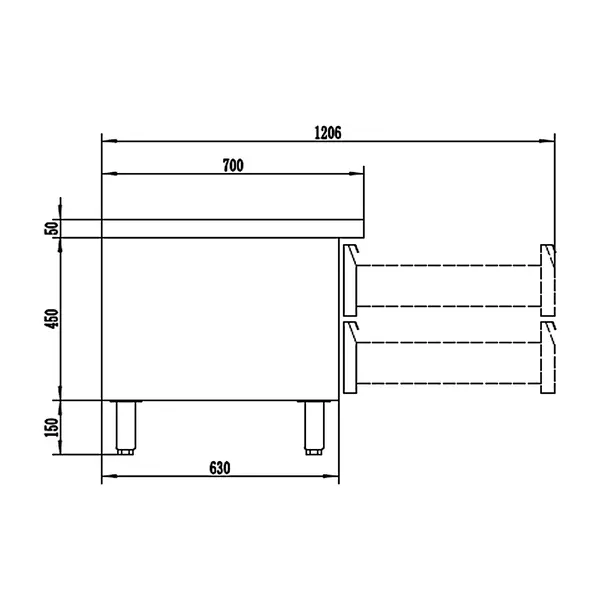 Koelwerkbank | Laag Model | 150L | 4 Laden (1/1 GN) | -2°C/+8°C | Geforceerd | 1360x700x700(h)mm