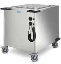 HUPFER Serviesdispenser | RVS | ≤80°C | Geforceerd | Korven Max. 508x508mm | 2kW (230V) | Wielen (Geremd) | 850x760x1082(h)mm