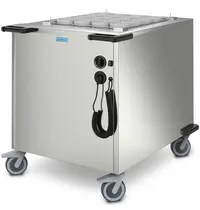 HUPFER Serviesdispenser | RVS | ≤80°C | Geforceerd | Korven Max. 650x530mm | 2kW (230V) | Wielen (Geremd) | 992x760x1082(h)mm