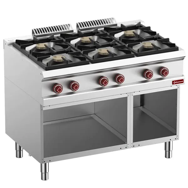 Fornuis | OPTIMA 700 | Gas | 6 Branders (6x 7kW) | Waakvlam | Open Onderkast | 1100x700x850/920(h)mm