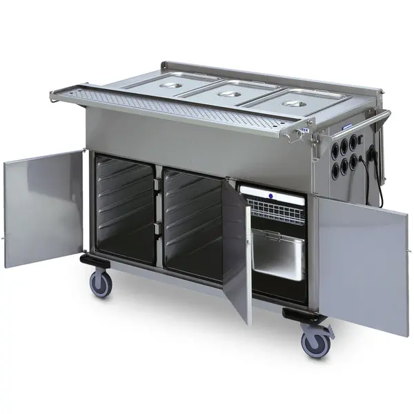 Bain-Marie Wagen | Elektrisch | 3x 1/1 GN | ≤90°C | 3.45kW (230V) | Klapdeksels | Aftapkraan | 1315x729x1043(h)mm