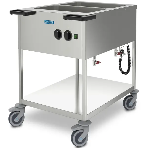 Bain-Marie Wagen | Elektrisch | 2x 1/1 GN | ≤90°C | 1.4kW (230V) | Aftapkranen | 924x677x900(h)mm
