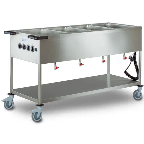 Bain-Marie Wagen | Elektrisch | 4x 1/1 GN | ≤90°C | 2.8kW (230V) | Aftapkranen | 1622x677x900(h)mm