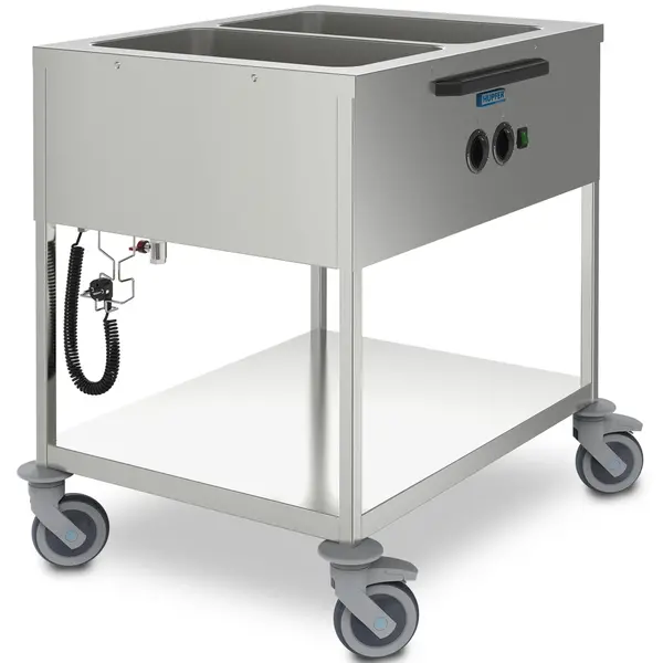 Bain-Marie Wagen | Elektrisch | 2x 1/1 GN | ≤90°C | 1.4kW (230V) | Aftapkranen | 886x677x900(h)mm