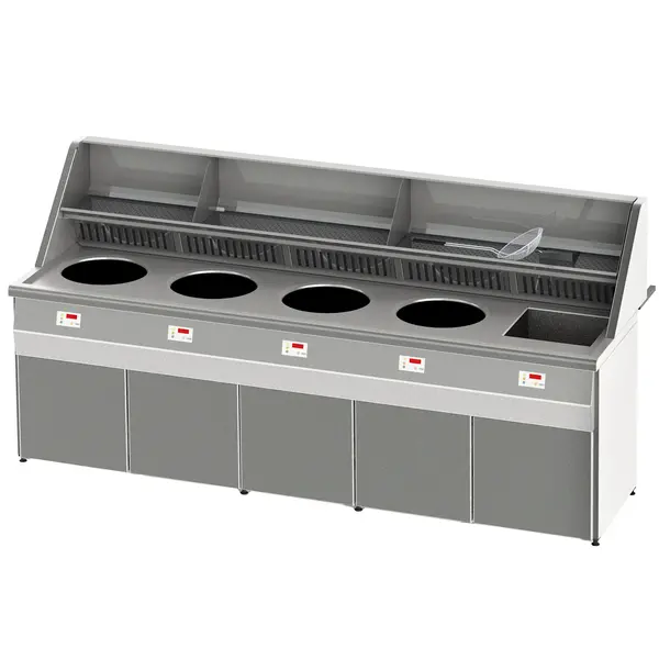 Friteuse | SANTANA | Aard-/Propaangas | 13+18+18+18+18L | 85kW | Elektrische Ontsteking (230V) | Aftapkranen | Interne Afzuiging | 2740x1036x870/1346(h)mm
