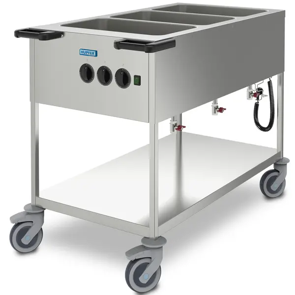 Bain-Marie Wagen | Elektrisch | 3x 1/1 GN | ≤90°C | 2.1kW (230V) | Aftapkranen | 1274x677x900(h)mm