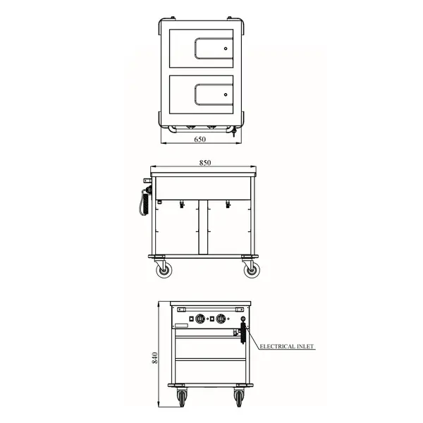 Bain-Marie Wagen | Elektrisch | 2x 1/1 GN | 30°C/90°C | 2kW (230V) | Aftapkranen | 850x650x840(h)mm