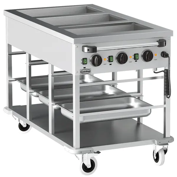 Bain-Marie Wagen | Elektrisch | 3x 1/1 GN | 30°C/90°C | 3kW (230V) | Aftapkranen | 1200x650x840(h)mm