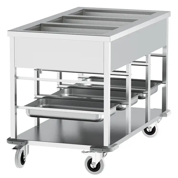 Bain-Marie Wagen | Elektrisch | 3x 1/1 GN | 30°C/90°C | 3kW (230V) | Aftapkranen | 1200x650x840(h)mm
