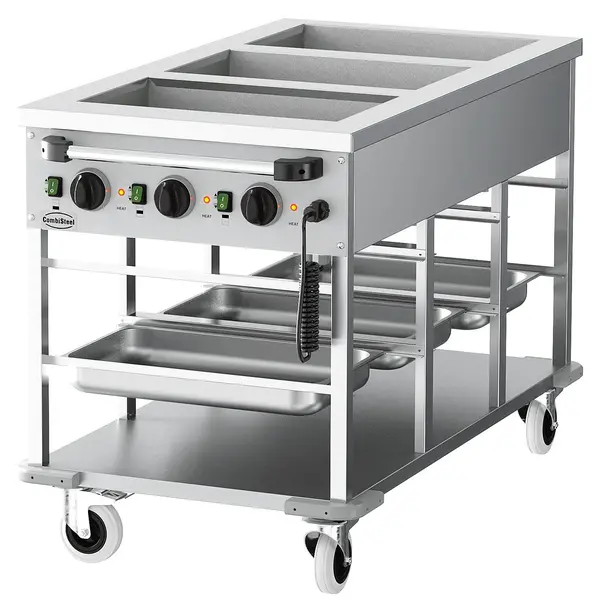 Bain-Marie Wagen | Elektrisch | 3x 1/1 GN | 30°C/90°C | 3kW (230V) | Aftapkranen | 1200x650x840(h)mm