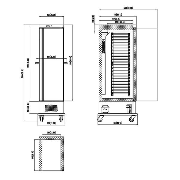 Koelwagen | 20x 1/1 GN | -2°C/+8°C | Statisch + Ventilator | Wielen (Geremd) | 672x780x2030(h)mm