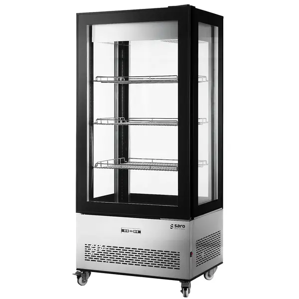 Koelvitrine | LUCIA | 550L | Zwart/RVS | +2°C/+12°C | Geforceerd | 4 Niveaus | Wielen (Geremd) | 850x650x1908(h)mm