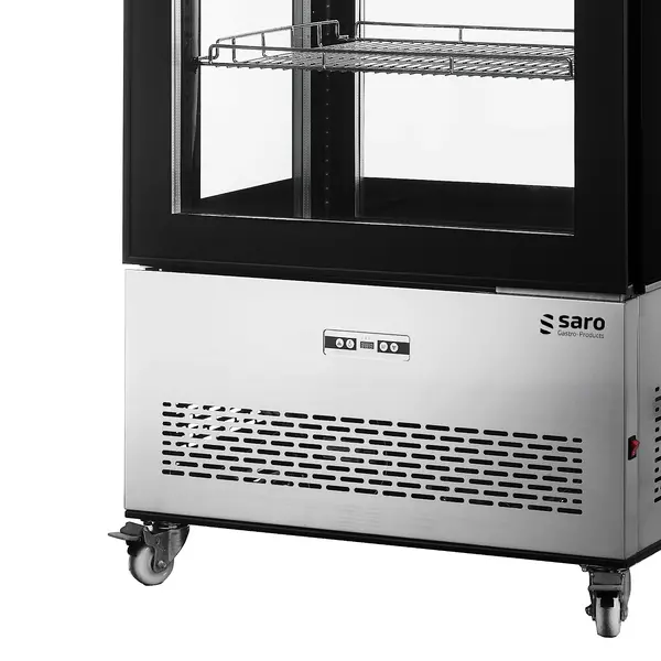 Koelvitrine | LUCIA | 550L | Zwart/RVS | +2°C/+12°C | Geforceerd | 4 Niveaus | Wielen (Geremd) | 850x650x1908(h)mm