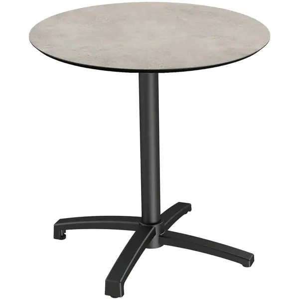 Inklapbare Tafel | X CROSS | HPL/Aluminium | Steenlook Blad | Zwarte Frame | In-/Outdoor | Ø700x740(h)mm