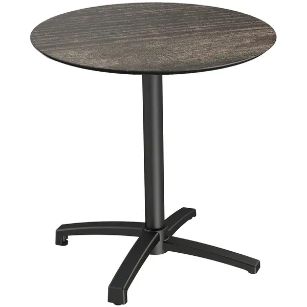 Inklapbare Tafel | X CROSS | HPL/Aluminium | Houtlook Blad | Zwarte Frame | In-/Outdoor | Ø700x740(h)mm