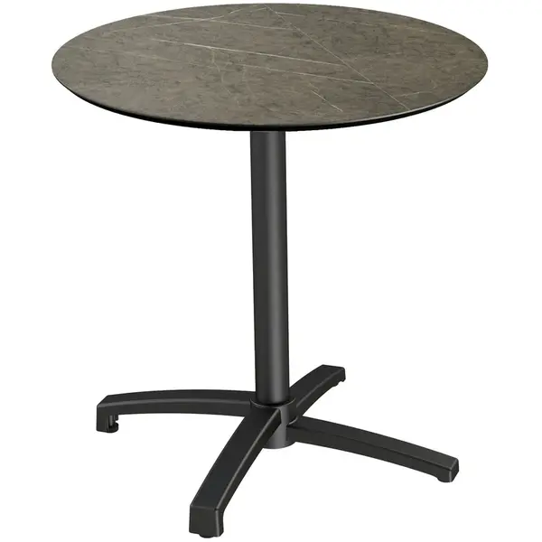 Inklapbare Tafel | X CROSS | HPL/Aluminium | Marmerlook Blad | Zwarte Frame | In-/Outdoor | Ø700x740(h)mm