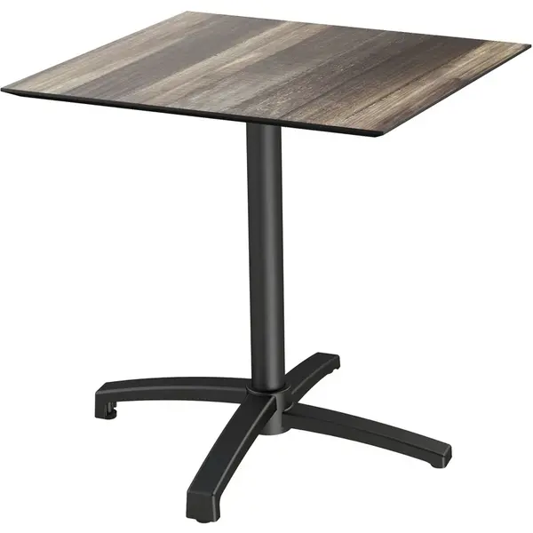 Inklapbare Tafel | X CROSS | HPL/Aluminium | Houtlook Blad | Zwarte Frame | In-/Outdoor | 700x700x740(h)mm