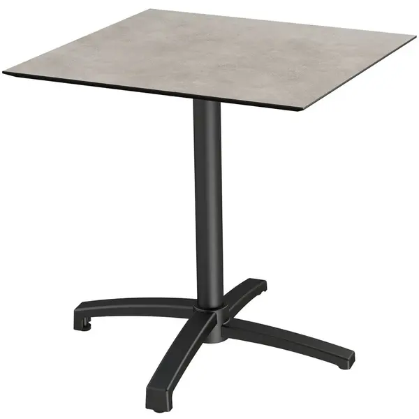 Inklapbare Tafel | X CROSS | HPL/Aluminium | Steenlook Blad | Zwarte Frame | In-/Outdoor | 700x700x740(h)mm