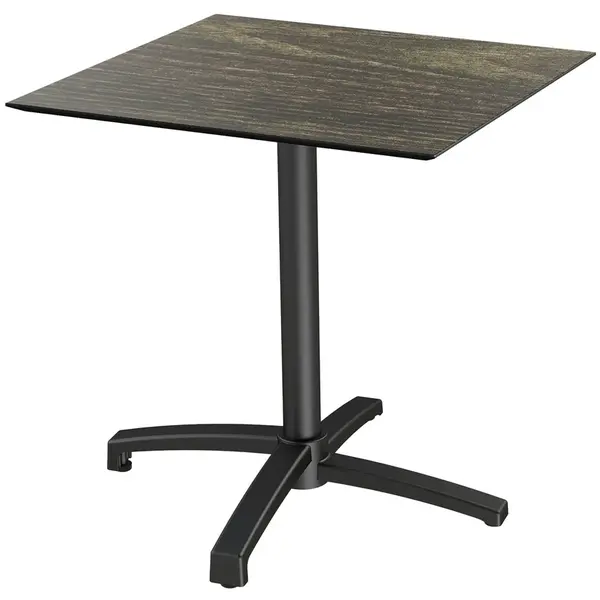 Inklapbare Tafel | X CROSS | HPL/Aluminium | Houtlook Blad | Zwarte Frame | In-/Outdoor | 700x700x740(h)mm