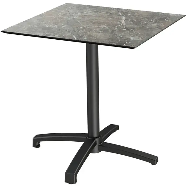 Inklapbare Tafel | X CROSS | HPL/Aluminium | Marmerlook Blad | Zwarte Frame | In-/Outdoor | 700x700x740(h)mm