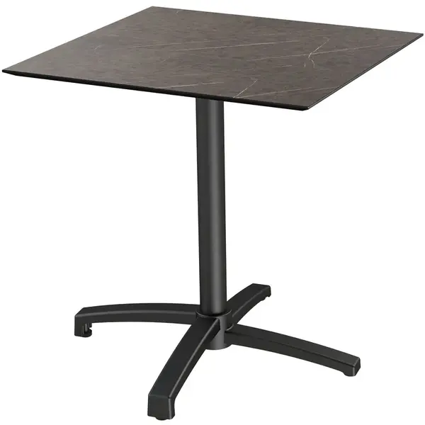 Inklapbare Tafel | X CROSS | HPL/Aluminium | Marmerlook Blad | Zwarte Frame | In-/Outdoor | 700x700x740(h)mm