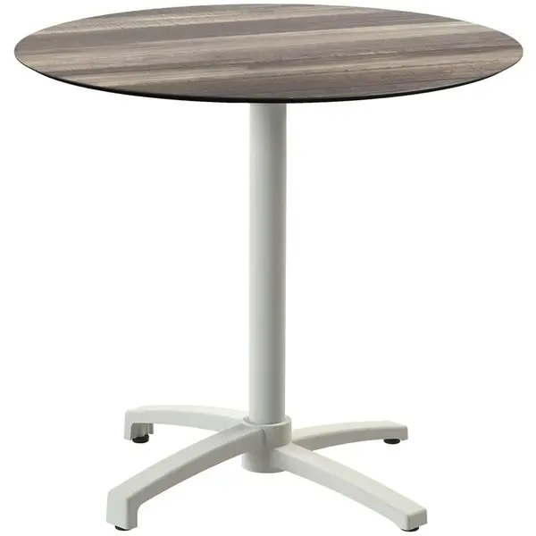 Inklapbare Tafel | X CROSS | HPL/Aluminium | Houtlook Blad | Zandkleurig Frame | In-/Outdoor | Ø700x740(h)mm