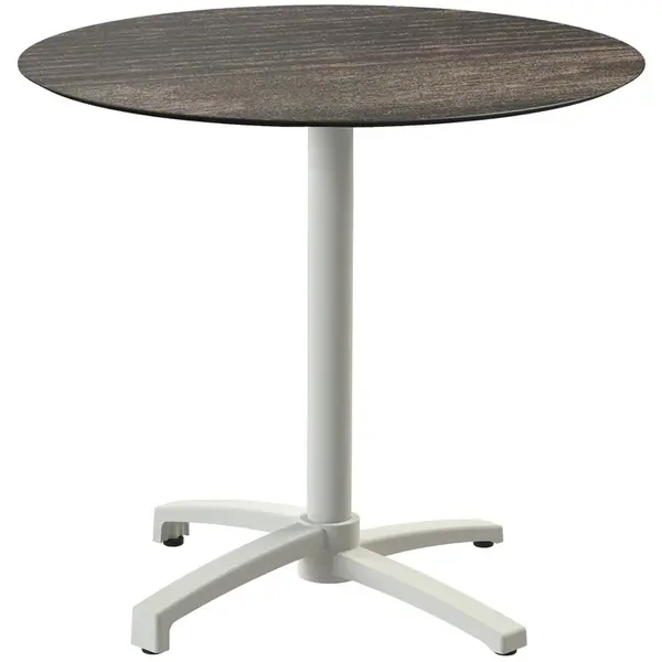 Inklapbare Tafel | X CROSS | HPL/Aluminium | Houtlook Blad | Zandkleurig Frame | In-/Outdoor | Ø700x740(h)mm