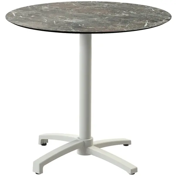 Inklapbare Tafel | X CROSS | HPL/Aluminium | Marmerlook Blad | Zandkleurig Frame | In-/Outdoor | Ø700x740(h)mm