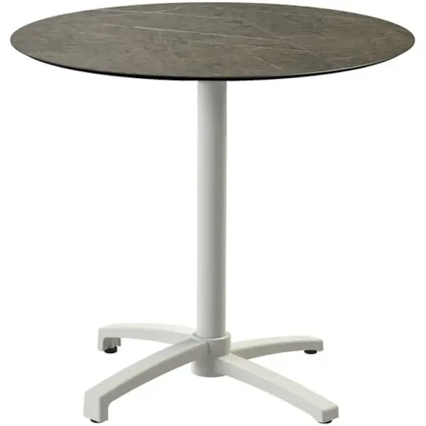Inklapbare Tafel | X CROSS | HPL/Aluminium | Marmerlook Blad | Zankleurig Frame | In-/Outdoor | Ø700x740(h)mm