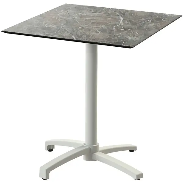 Inklapbare Tafel | X CROSS | HPL/Aluminium | Marmerlook Blad | Zandkleurig Frame | In-/Outdoor | 700x700x740(h)mm