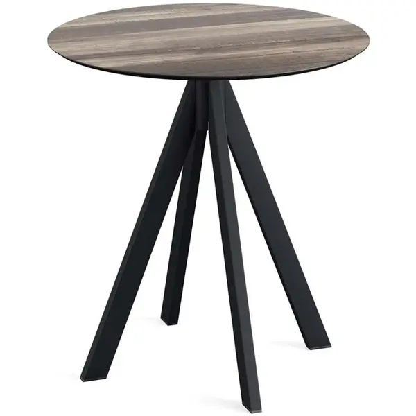 Inklapbare Tafel | INFINITY | HPL/RVS | Houtlook Blad | Zwarte Frame | In-/Outdoor | Ø700x732(h)mm