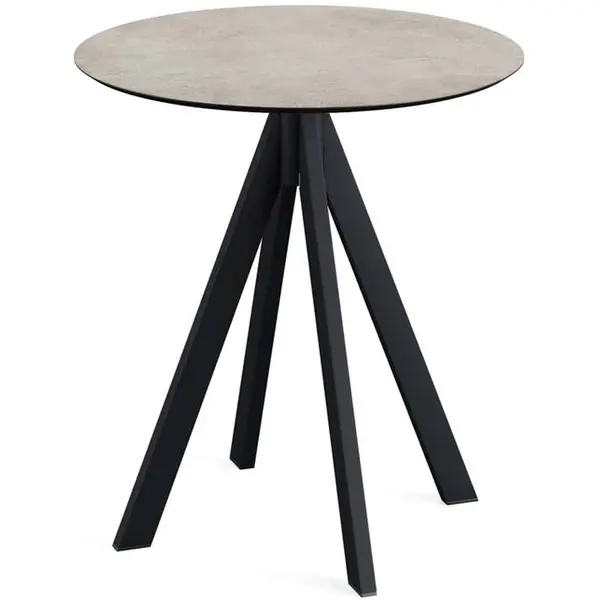 Inklapbare Tafel | INFINITY | HPL/RVS | Steenlook Blad | Zwarte Frame | In-/Outdoor | Ø700x732(h)mm