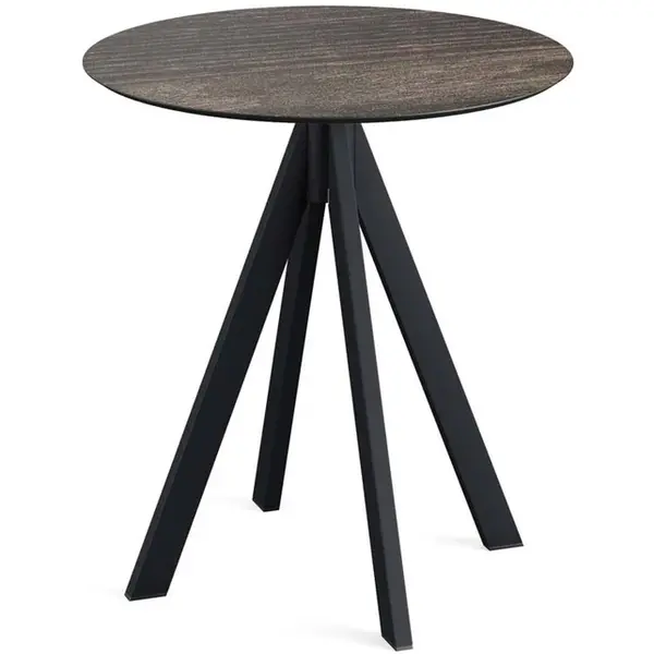 Inklapbare Tafel | INFINITY | HPL/RVS | Houtlook Blad | Zwart Frame | In-/Outdoor | Ø700x732(h)mm