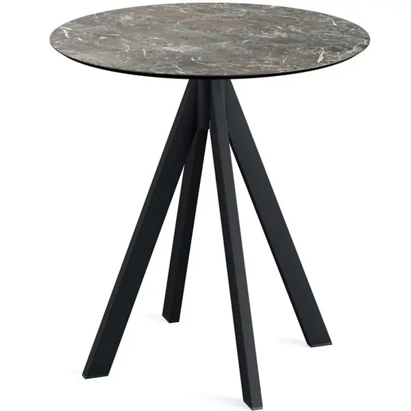 Inklapbare Tafel | INFINITY | HPL/RVS | Marmerlook Blad | Zwarte Frame | In-/Outdoor | Ø700x732(h)mm