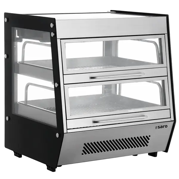 Warmhoudvitrine | BENNET | RVS/Zwart | 30°C/80°C | Geventileerd | 2 Niveaus | Zelfbediening | 1.25kW (230V) | 734x665x798(h)mm