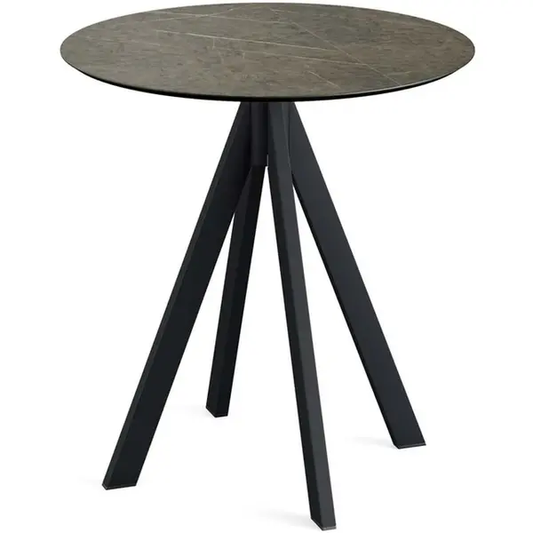 Inklapbare Tafel | INFINITY | HPL/RVS | Marmerlook Blad | Zwarte Frame | In-/Outdoor | Ø700x732(h)mm