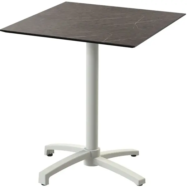 Inklapbare Tafel | X CROSS | HPL/Aluminium | Marmerlook Blad | Zandkleurig Frame | In-/Outdoor | 700x700x740(h)mm