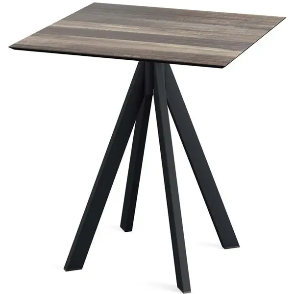 Inklapbare Tafel | INFINITY | HPL/RVS | Houtlook Blad | Zwarte Frame | In-/Outdoor | 700x700x732(h)mm